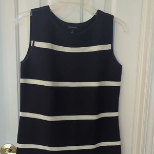 Talbots Navy & Cream Striped Sleeveless Knit Top Size‎ Small Classic Preppy
